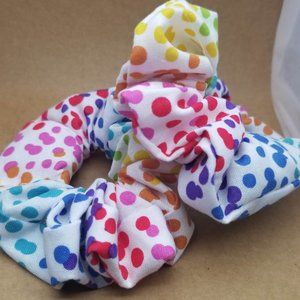 Rainbow Polka Dot Handmade Scrunchie
